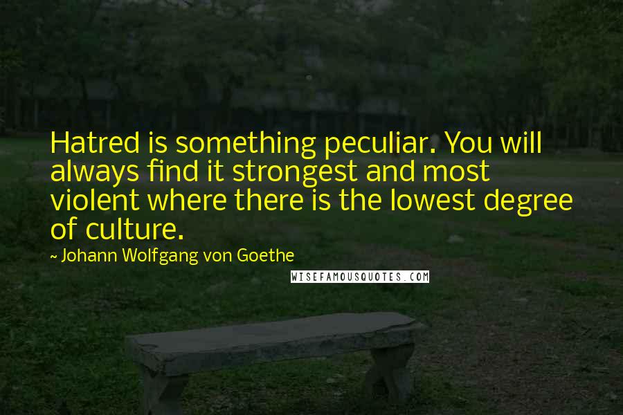 Johann Wolfgang Von Goethe Quotes: Hatred is something peculiar. You will always find it strongest and most violent where there is the lowest degree of culture.