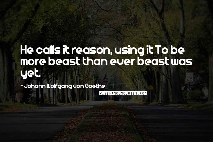 Johann Wolfgang Von Goethe Quotes: He calls it reason, using it To be more beast than ever beast was yet.