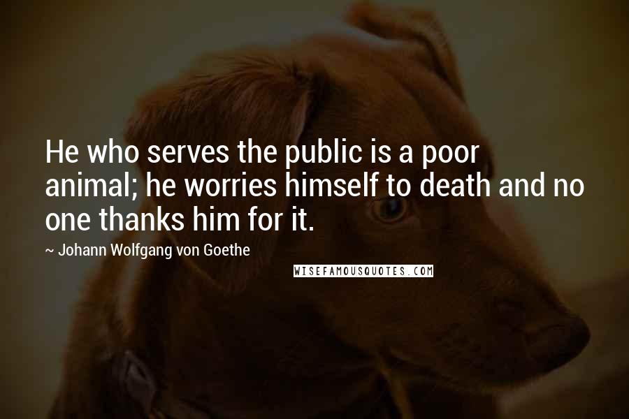 Johann Wolfgang Von Goethe Quotes: He who serves the public is a poor animal; he worries himself to death and no one thanks him for it.