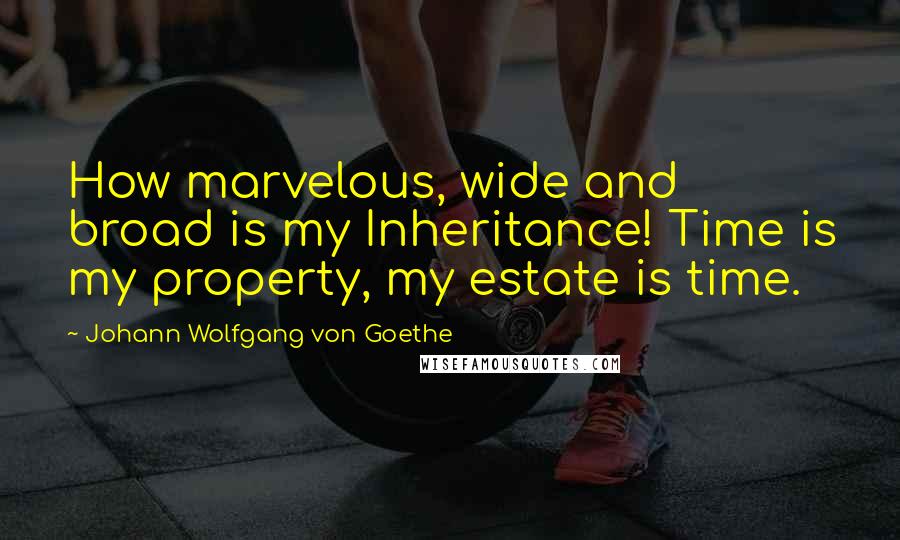 Johann Wolfgang Von Goethe Quotes: How marvelous, wide and broad is my Inheritance! Time is my property, my estate is time.