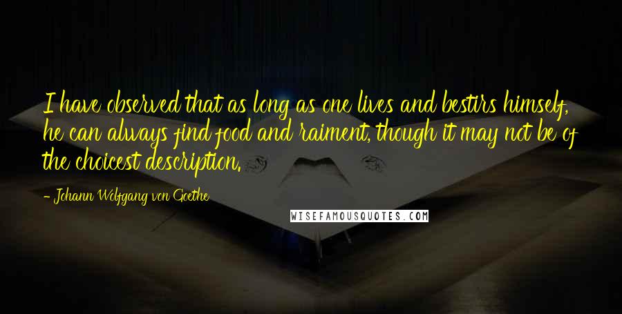 Johann Wolfgang Von Goethe Quotes: I have observed that as long as one lives and bestirs himself, he can always find food and raiment, though it may not be of the choicest description.