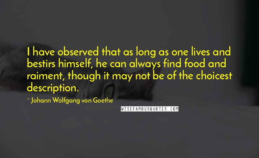 Johann Wolfgang Von Goethe Quotes: I have observed that as long as one lives and bestirs himself, he can always find food and raiment, though it may not be of the choicest description.