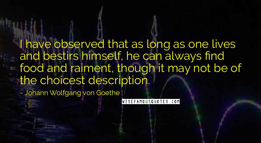 Johann Wolfgang Von Goethe Quotes: I have observed that as long as one lives and bestirs himself, he can always find food and raiment, though it may not be of the choicest description.