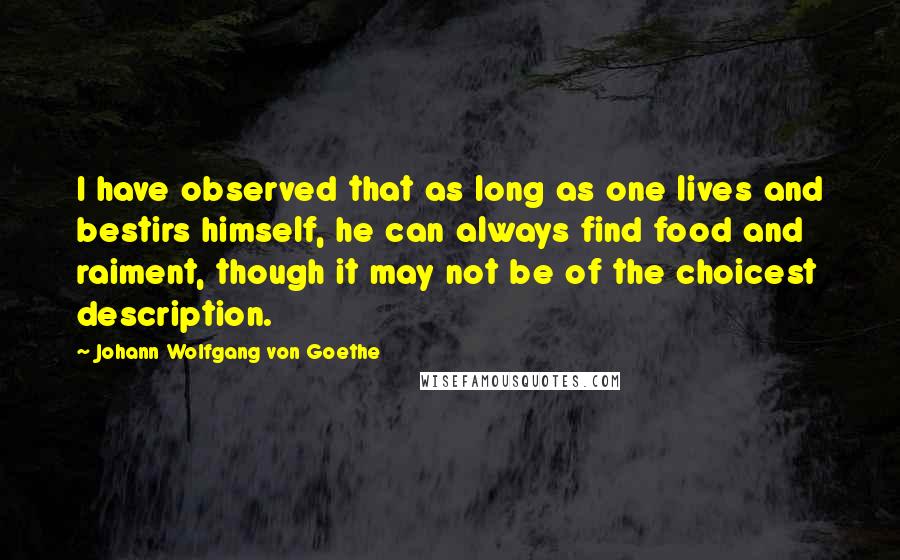 Johann Wolfgang Von Goethe Quotes: I have observed that as long as one lives and bestirs himself, he can always find food and raiment, though it may not be of the choicest description.