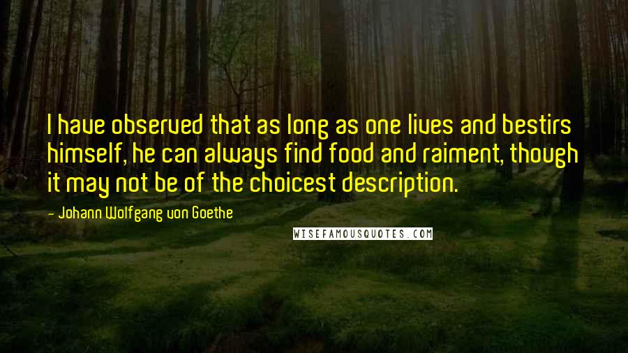 Johann Wolfgang Von Goethe Quotes: I have observed that as long as one lives and bestirs himself, he can always find food and raiment, though it may not be of the choicest description.