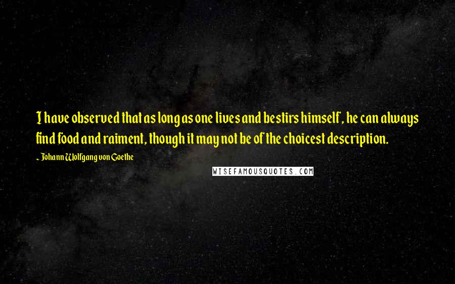 Johann Wolfgang Von Goethe Quotes: I have observed that as long as one lives and bestirs himself, he can always find food and raiment, though it may not be of the choicest description.