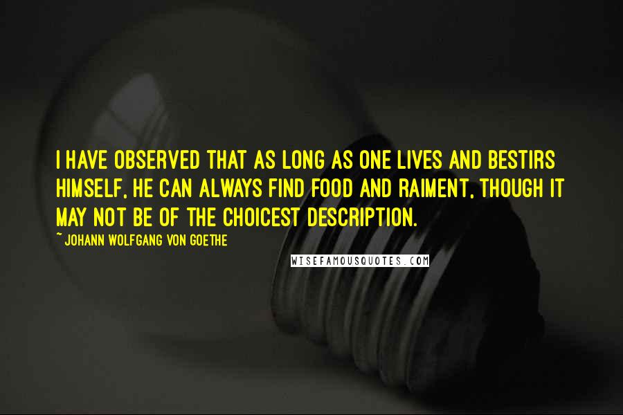 Johann Wolfgang Von Goethe Quotes: I have observed that as long as one lives and bestirs himself, he can always find food and raiment, though it may not be of the choicest description.