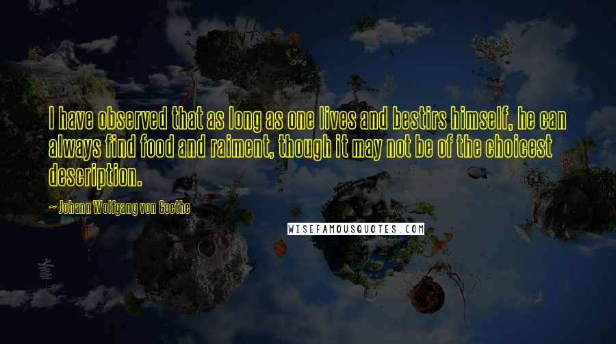 Johann Wolfgang Von Goethe Quotes: I have observed that as long as one lives and bestirs himself, he can always find food and raiment, though it may not be of the choicest description.