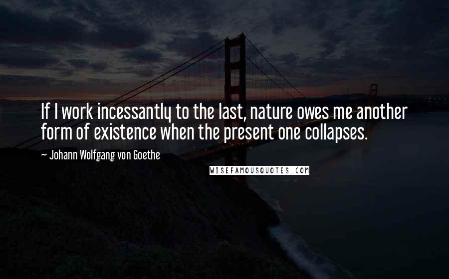Johann Wolfgang Von Goethe Quotes: If I work incessantly to the last, nature owes me another form of existence when the present one collapses.