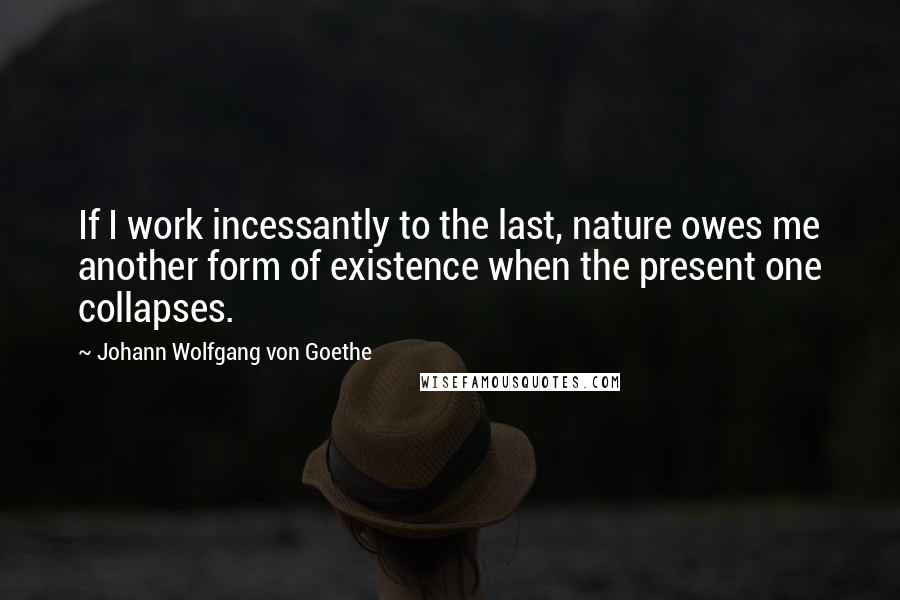 Johann Wolfgang Von Goethe Quotes: If I work incessantly to the last, nature owes me another form of existence when the present one collapses.