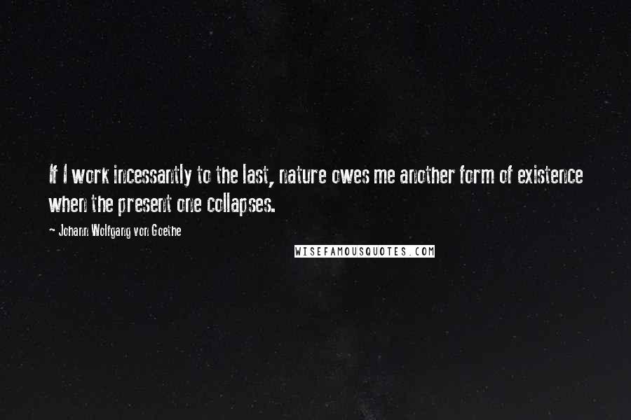 Johann Wolfgang Von Goethe Quotes: If I work incessantly to the last, nature owes me another form of existence when the present one collapses.