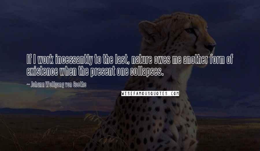 Johann Wolfgang Von Goethe Quotes: If I work incessantly to the last, nature owes me another form of existence when the present one collapses.