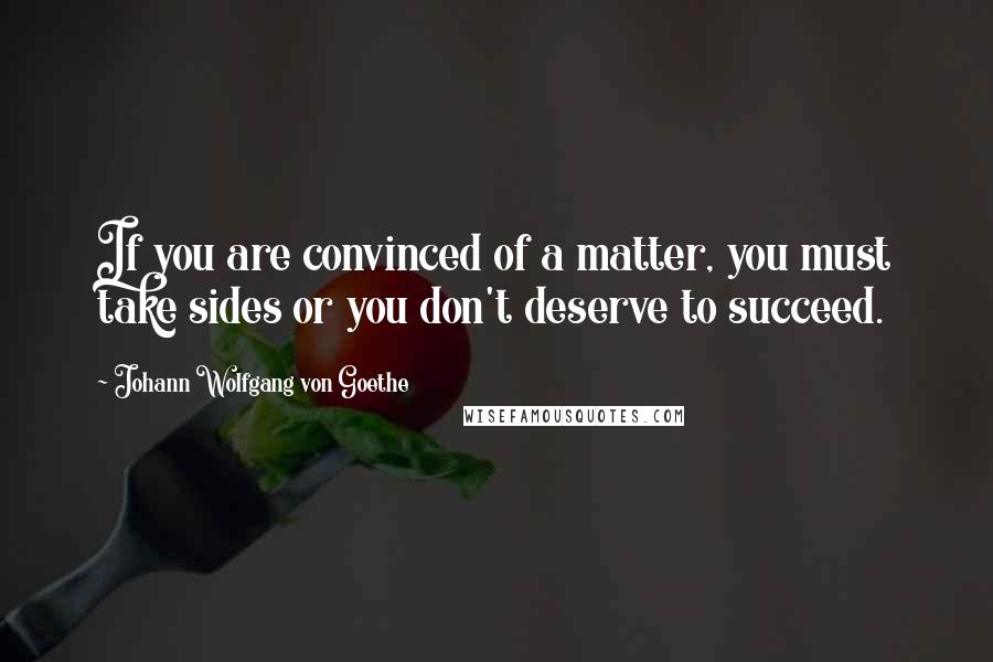 Johann Wolfgang Von Goethe Quotes: If you are convinced of a matter, you must take sides or you don't deserve to succeed.