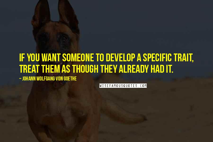 Johann Wolfgang Von Goethe Quotes: If you want someone to develop a specific trait, treat them as though they already had it.