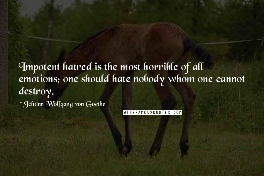 Johann Wolfgang Von Goethe Quotes: Impotent hatred is the most horrible of all emotions; one should hate nobody whom one cannot destroy.