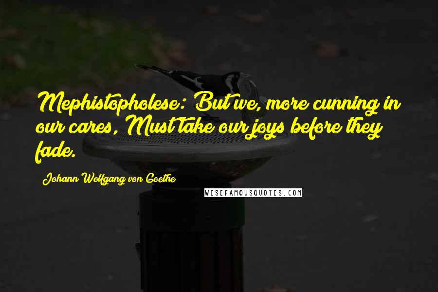 Johann Wolfgang Von Goethe Quotes: Mephistopholese: But we, more cunning in our cares, Must take our joys before they fade.