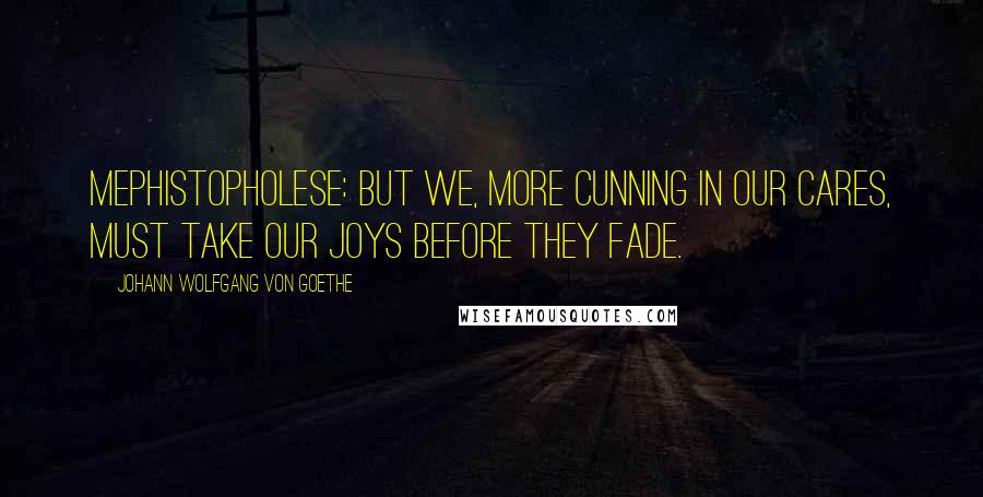 Johann Wolfgang Von Goethe Quotes: Mephistopholese: But we, more cunning in our cares, Must take our joys before they fade.