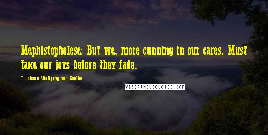 Johann Wolfgang Von Goethe Quotes: Mephistopholese: But we, more cunning in our cares, Must take our joys before they fade.