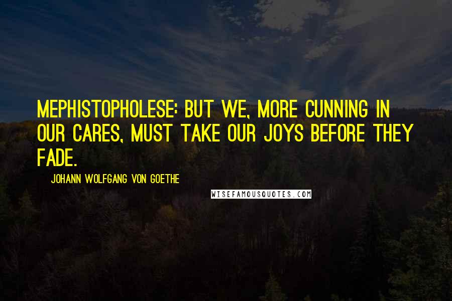 Johann Wolfgang Von Goethe Quotes: Mephistopholese: But we, more cunning in our cares, Must take our joys before they fade.