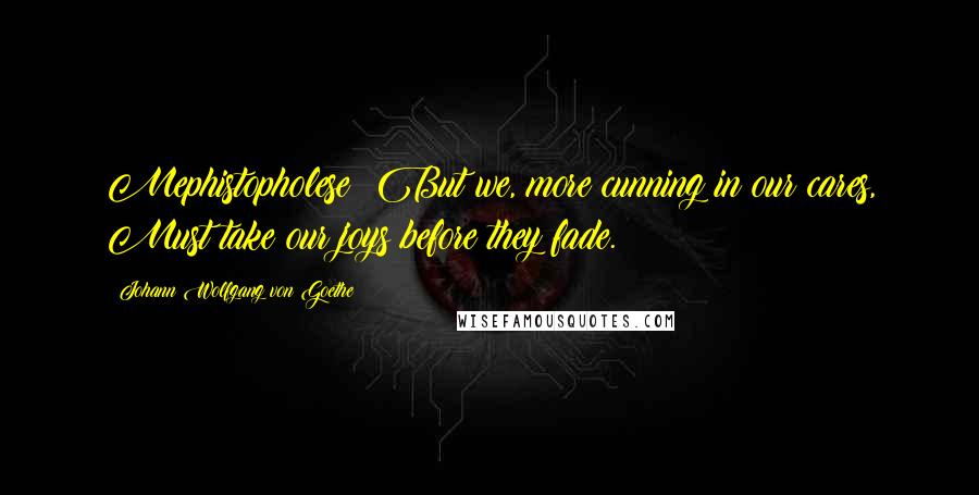 Johann Wolfgang Von Goethe Quotes: Mephistopholese: But we, more cunning in our cares, Must take our joys before they fade.