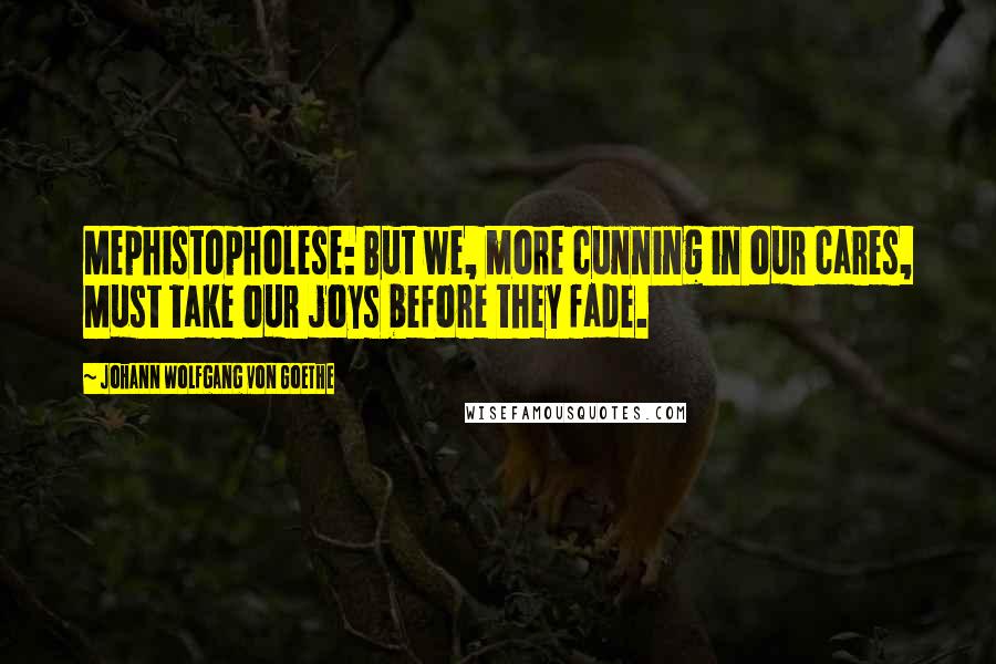 Johann Wolfgang Von Goethe Quotes: Mephistopholese: But we, more cunning in our cares, Must take our joys before they fade.