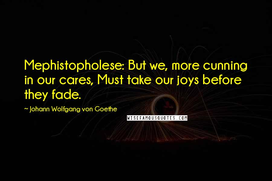 Johann Wolfgang Von Goethe Quotes: Mephistopholese: But we, more cunning in our cares, Must take our joys before they fade.