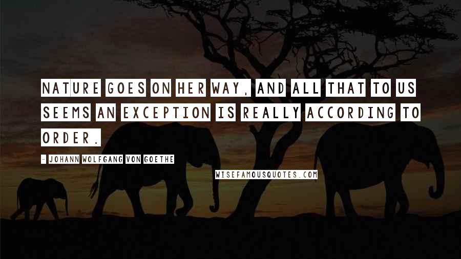 Johann Wolfgang Von Goethe Quotes: Nature goes on her way, and all that to us seems an exception is really according to order.