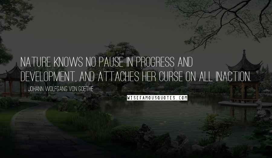 Johann Wolfgang Von Goethe Quotes: Nature knows no pause in progress and development, and attaches her curse on all inaction.