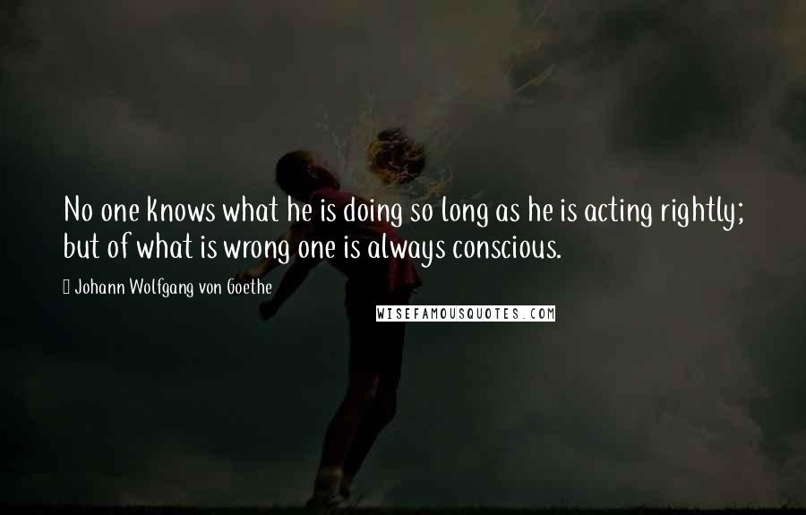 Johann Wolfgang Von Goethe Quotes: No one knows what he is doing so long as he is acting rightly; but of what is wrong one is always conscious.
