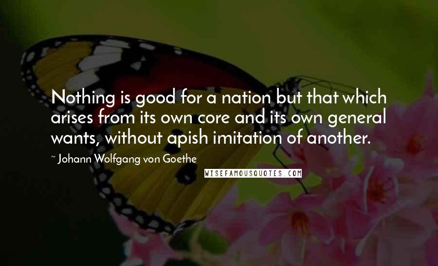 Johann Wolfgang Von Goethe Quotes: Nothing is good for a nation but that which arises from its own core and its own general wants, without apish imitation of another.
