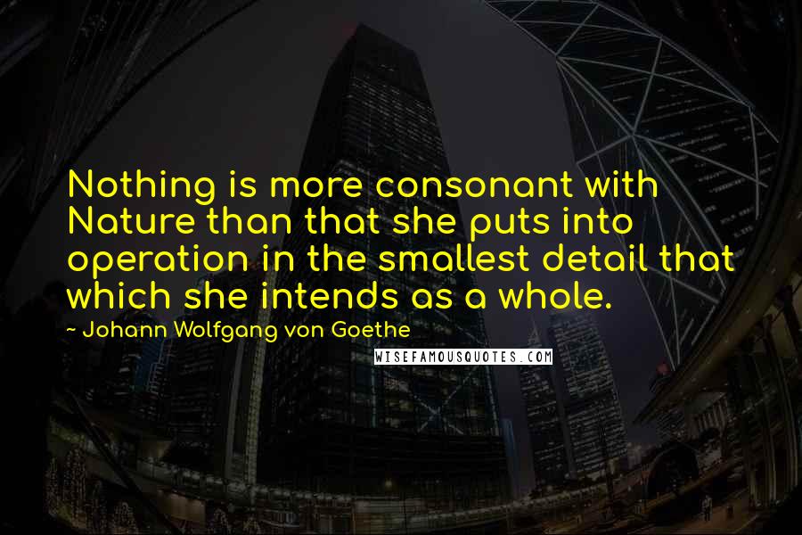 Johann Wolfgang Von Goethe Quotes: Nothing is more consonant with Nature than that she puts into operation in the smallest detail that which she intends as a whole.