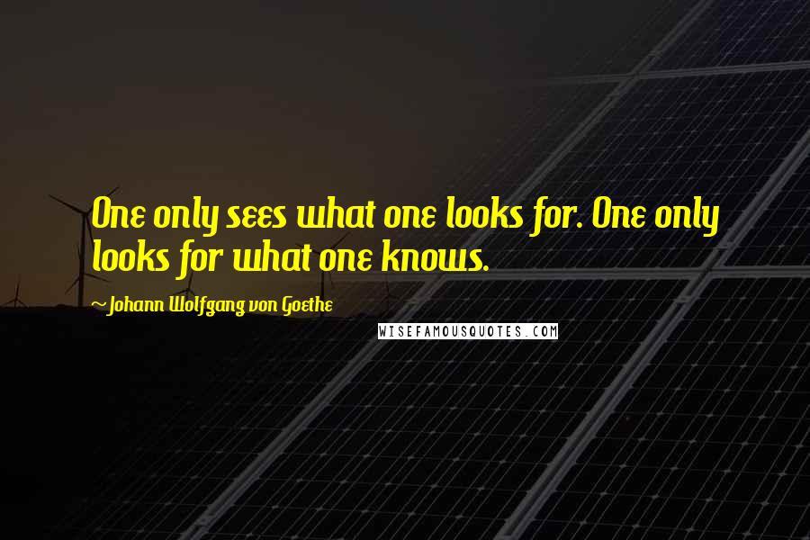 Johann Wolfgang Von Goethe Quotes: One only sees what one looks for. One only looks for what one knows.