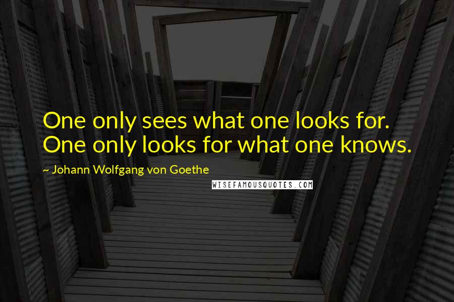 Johann Wolfgang Von Goethe Quotes: One only sees what one looks for. One only looks for what one knows.