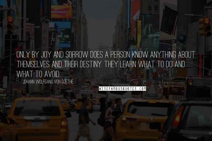 Johann Wolfgang Von Goethe Quotes: Only by joy and sorrow does a person know anything about themselves and their destiny. They learn what to do and what to avoid.