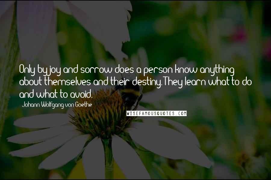 Johann Wolfgang Von Goethe Quotes: Only by joy and sorrow does a person know anything about themselves and their destiny. They learn what to do and what to avoid.