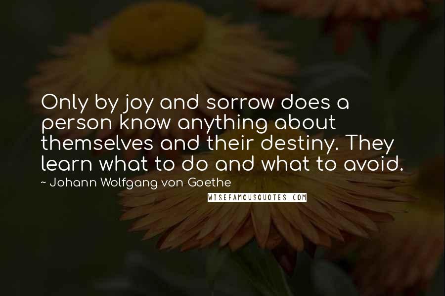 Johann Wolfgang Von Goethe Quotes: Only by joy and sorrow does a person know anything about themselves and their destiny. They learn what to do and what to avoid.