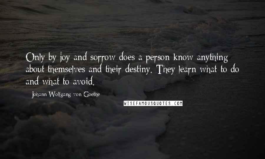 Johann Wolfgang Von Goethe Quotes: Only by joy and sorrow does a person know anything about themselves and their destiny. They learn what to do and what to avoid.