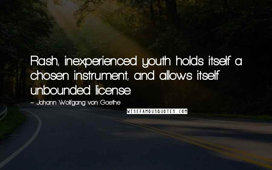 Johann Wolfgang Von Goethe Quotes: Rash, inexperienced youth holds itself a chosen instrument, and allows itself unbounded license.