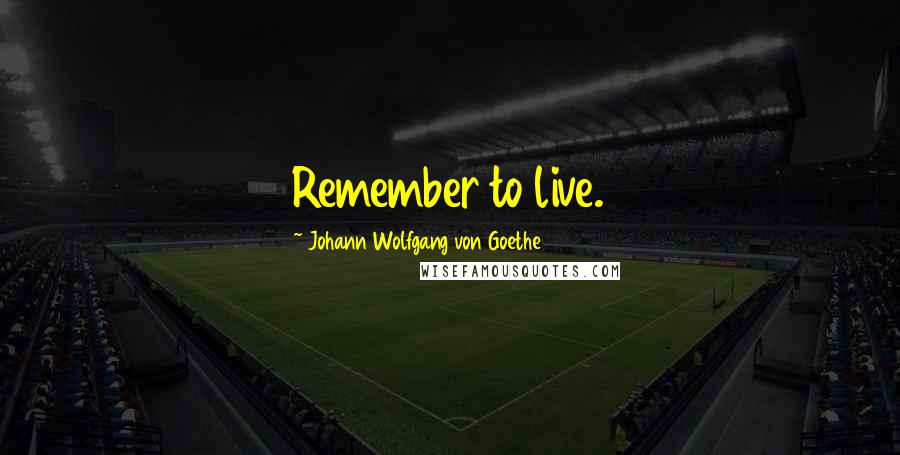 Johann Wolfgang Von Goethe Quotes: Remember to live.