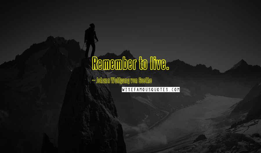Johann Wolfgang Von Goethe Quotes: Remember to live.