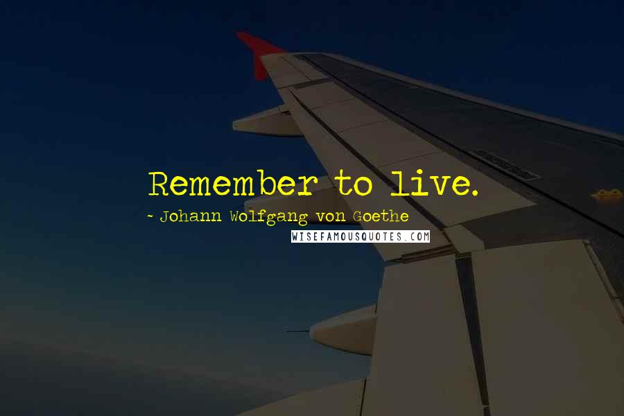 Johann Wolfgang Von Goethe Quotes: Remember to live.