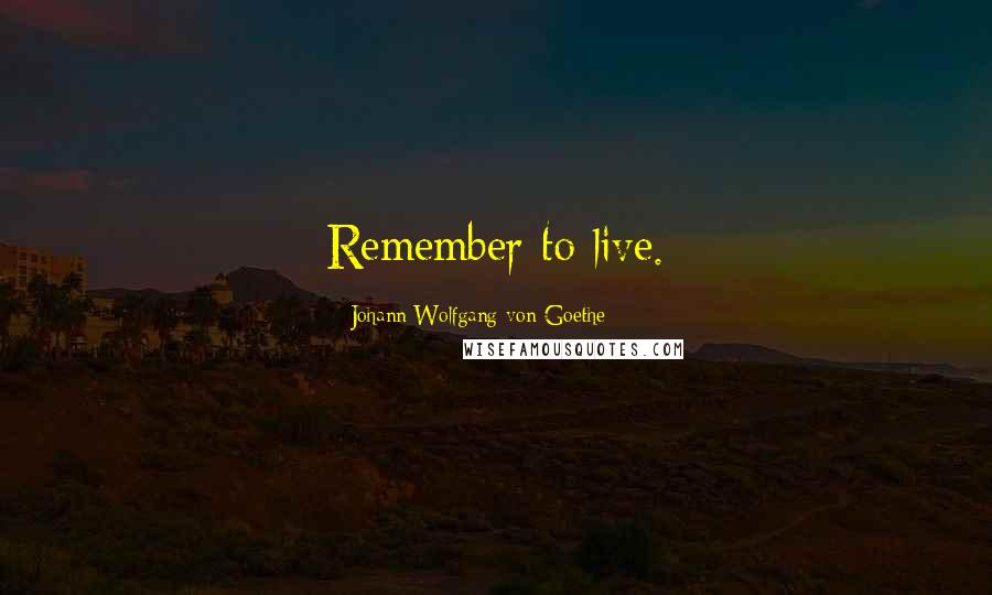 Johann Wolfgang Von Goethe Quotes: Remember to live.