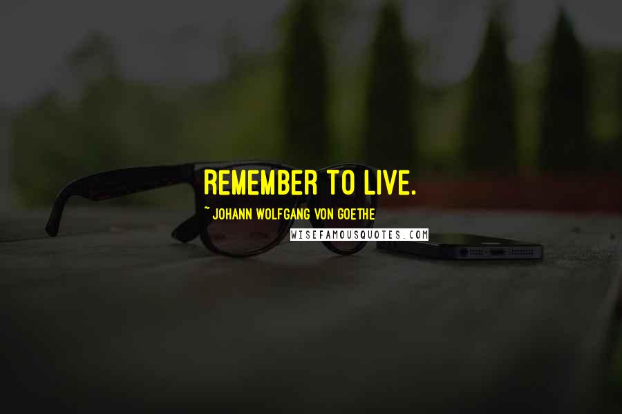 Johann Wolfgang Von Goethe Quotes: Remember to live.
