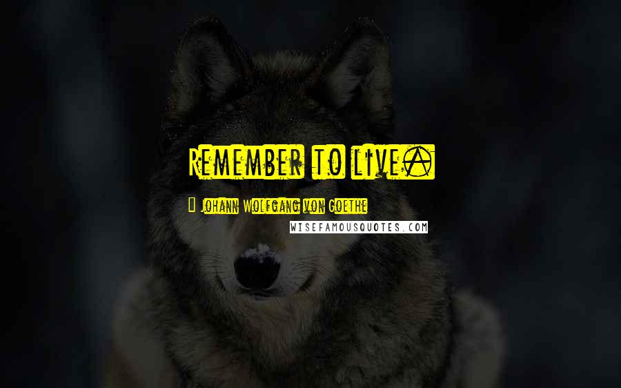 Johann Wolfgang Von Goethe Quotes: Remember to live.