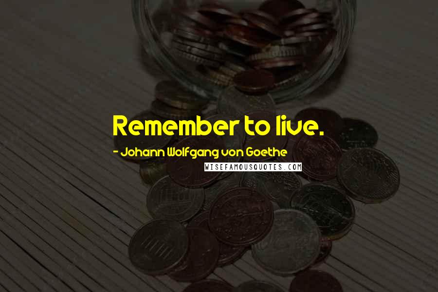 Johann Wolfgang Von Goethe Quotes: Remember to live.