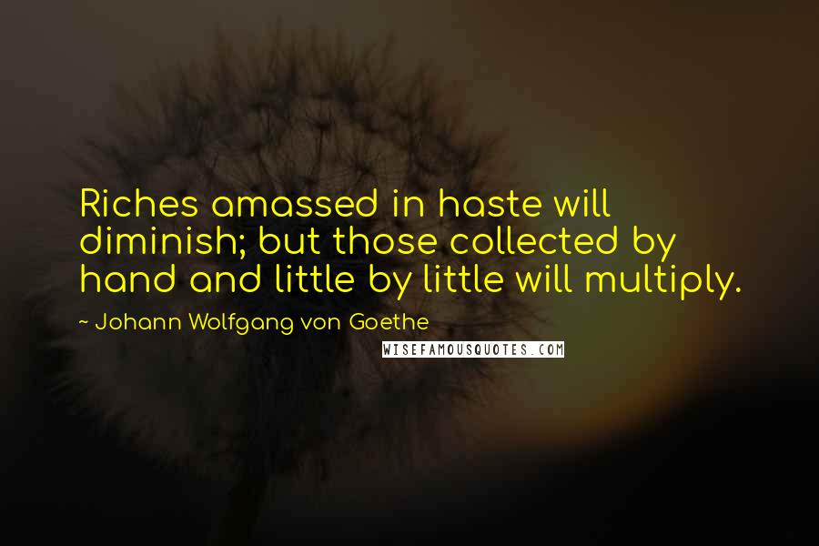 Johann Wolfgang Von Goethe Quotes: Riches amassed in haste will diminish; but those collected by hand and little by little will multiply.