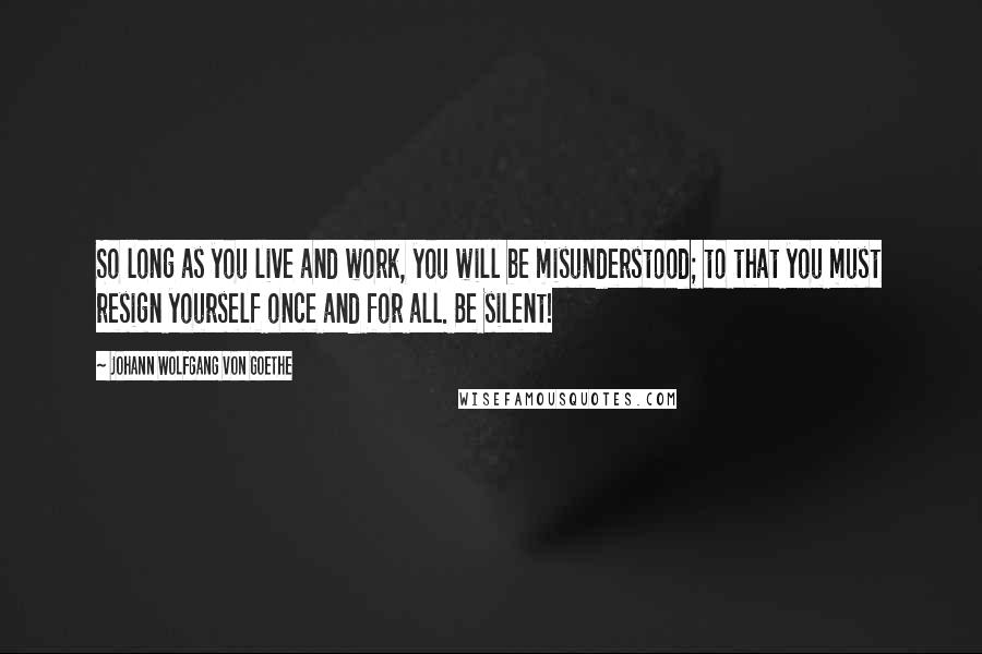 Johann Wolfgang Von Goethe Quotes: So long as you live and work, you will be misunderstood; to that you must resign yourself once and for all. Be silent!