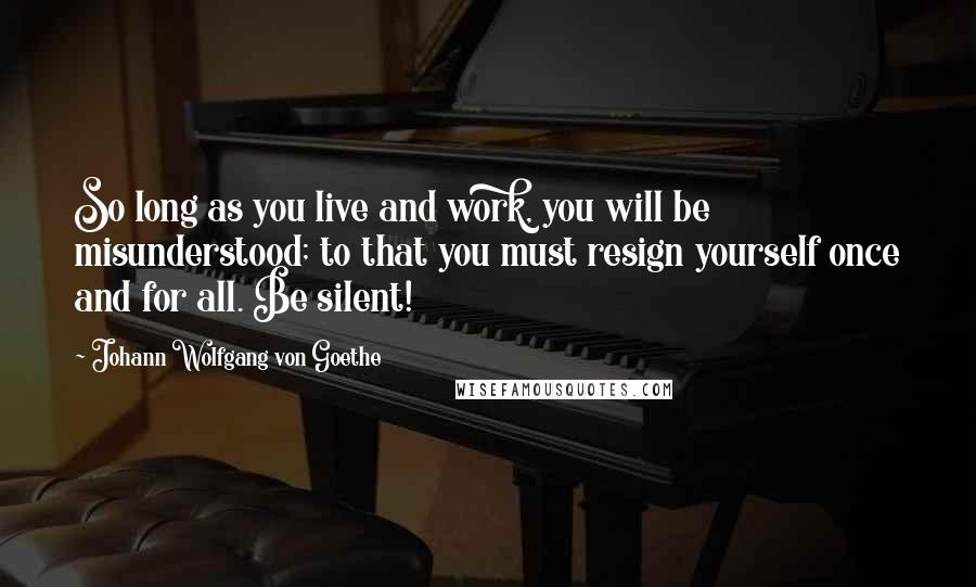 Johann Wolfgang Von Goethe Quotes: So long as you live and work, you will be misunderstood; to that you must resign yourself once and for all. Be silent!