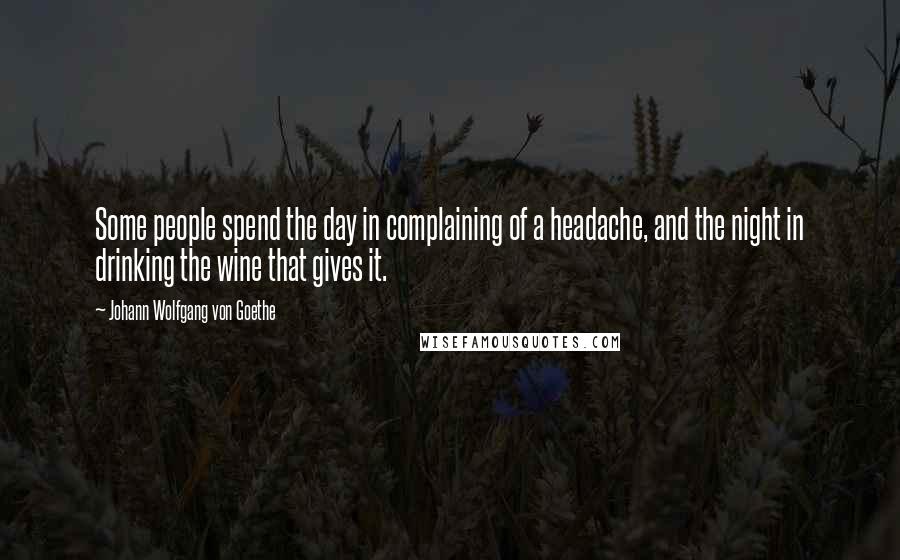 Johann Wolfgang Von Goethe Quotes: Some people spend the day in complaining of a headache, and the night in drinking the wine that gives it.