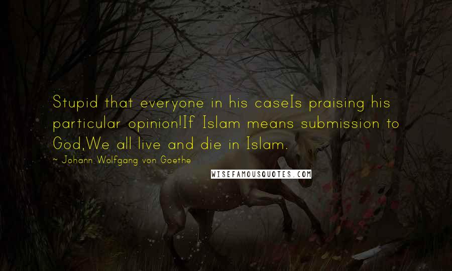 Johann Wolfgang Von Goethe Quotes: Stupid that everyone in his caseIs praising his particular opinion!If Islam means submission to God,We all live and die in Islam.